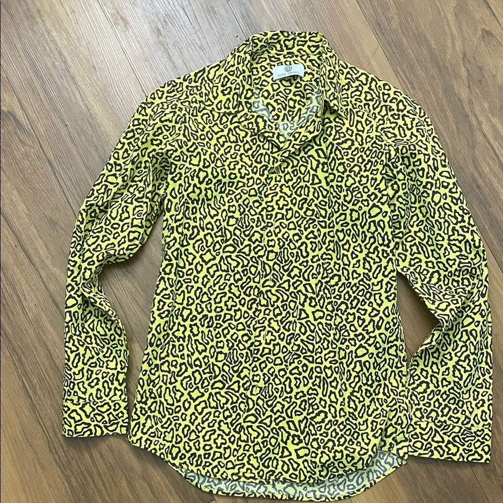 Young Versace boys yellow and black Leopard Print button down Shirt‎